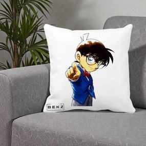 Perna Personalizata Detective Conan Conan Arata, 40x40 cm, Alba Mata, Husa Detasabila, Perna Inclusa, BEKZ®