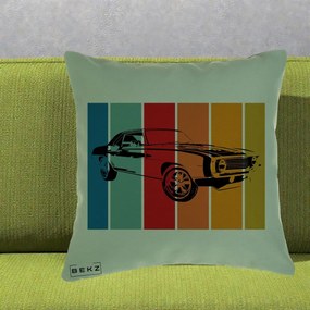 Perna Personalizata Masina Retro Muscle Car Grafic, 40x40 cm, Verde, Husa Detasabila, Perna Inclusa, BEKZ®