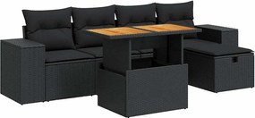 vidaXL Set mobilier grădină perne 6 piese negru poliratan/lemn acacia