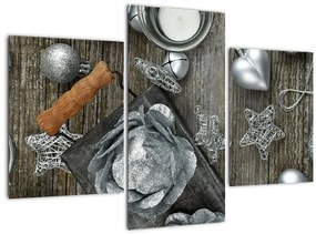Tablou - decorațiuni argintii de Crăciun (90x60 cm)