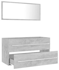 Set mobilier de baie, 2 piese, gri beton, PAL Gri beton, cu oglinda, 1