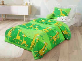 Lenjerie din bumbac pentru patut Giraffe verde