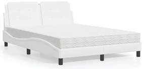 vidaXL Pat cu saltea, alb, 140x200 cm, piele ecologică