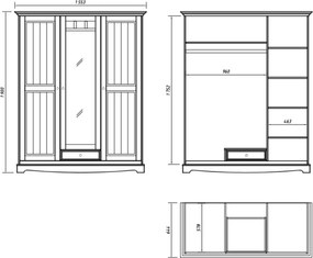 Dulap lemn masiv alb Linea, 156 × 65 × 190 cm