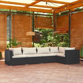 3101687 vidaXL Set mobilier de grădină cu perne, 5 piese, negru, poliratan