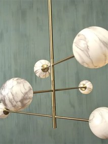 Lustra cu 6 globuri din sticla cu aspect de marmura Carrara auriu