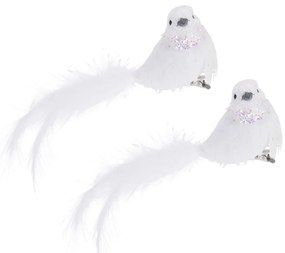 Pasăre decorativă, cu clips, alb, 2 buc.