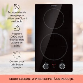 Klarstein Kochheld, plită cu inducție cu 2 zone, 2900 W, butoane rotative, sticla, negru