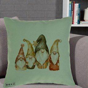 Perna Decorativa Gnomi de Craciun Patru, 40x40 cm, Verde, Husa Detasabila, Perna Inclusa, BEKZ®