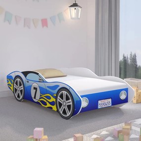 Pat unic albastru în formă de mașină de curse 140 x 70 cm