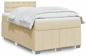 vidaXL Pat box spring cu saltea, crem, 120x200 cm, textil