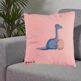 Perna Decorativa Brontosaur cu Ou, 40x40 cm, Roz, Husa Detasabila, Perna Inclusa, BEKZ®