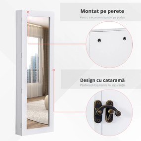 HOMCOM Dulap pentru Bijuterii cu Oglindă, Montare pe Perete, Negru, 37x9.5x121 cm | Aosom Romania