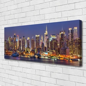 Tablou pe panza canvas Oraș Case Violet Galben Maro