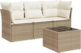 vidaXL Set canapele de grădină, 4 piese, cu perne, bej, poliratan