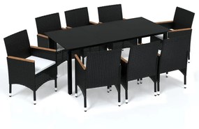 3095002 vidaXL Set mobilier de grădină cu perne, 9 piese, negru, poliratan