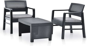 vidaXL Set mobilier de grădină, 3 piese, antracit, plastic