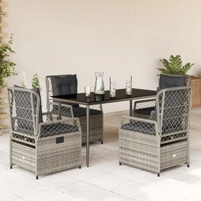 vidaXL Set mobilier de grădină cu perne, 5 piese, gri, poliratan