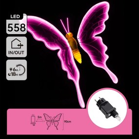Aigostar - Decorațiune LED de exterior 558xLED 90 cm IP44 fluture/roz