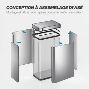 HOMCOM Coș de gunoi cu senzor 60 L cu capac cu închidere silențioasă, coș de gunoi automat de bucătărie din oțel inoxidabil, argintiu | Aosom Romania