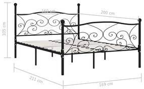 Cadru de pat cu baza din sipci, negru, 160 x 200 cm, metal Negru, 160 x 200 cm