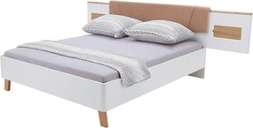 Cadru pat OLINDA 160x200, alb/maro, cu panouri laterale si iluminare l