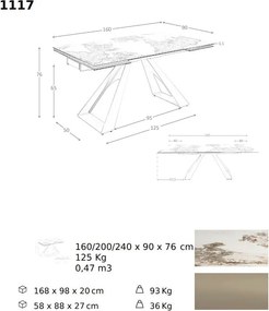 Masa extensibila deosebita design LUX Porcelain Marble 160-240cm