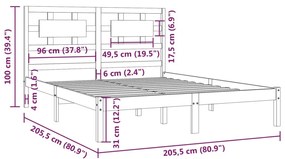 Cadru de pat, negru, 200x200 cm, lemn masiv de pin Negru, 200 x 200 cm