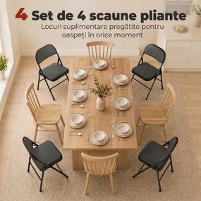 HOMCOM Set de 2 Scaune Pliabile Metalice, Tapițate cu Piele Ecologică PU, pentru Interior, cu Șezut Confortabil și Spătar Deschis | Aosom Romania
