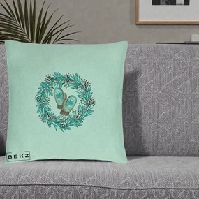 Perna Decorativa Coroana Turcoaz cu Manusi, 40x40 cm, Verde Menta, Husa Detasabila, Perna Inclusa, BEKZ®