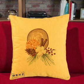 Perna Decorativa Aranjament de Craciun Nordic, 40x40 cm, Galben, Husa Detasabila, Perna Inclusa, BEKZ®