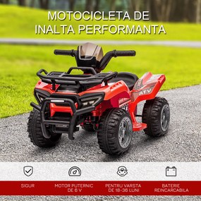 HOMCOM ATV Electric pentru Copii, Vehicul cu Baterie, Siguranță Maximă, Roșu, 66x44x42cm, Ideal 18-36 Luni | Aosom Romania