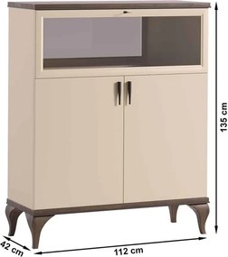 Comodă lemn masiv nuc bar Leona Crem-, 112 × 42 × 135 cm