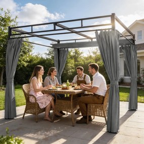 Outsunny Gazebo Pergolă 3x3 m cu Acoperiș Retractabil Glisant, 4 Pereți Laterali, Orificii de Drenare, Pergolă de Grădină din Poliester și Oțel, pentru Terasă, Curte, Exterior, UV30+, Gri Închis | Aosom Romania