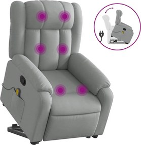 vidaXL Fotoliu de masaj rabatabil cu ridicare, gri deschis, textil