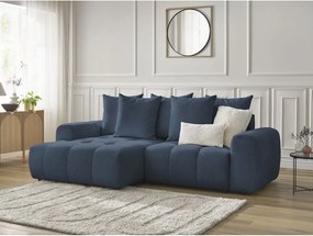 Colțar albastru extensibil/cu spațiu de depozitare cu tapițerie din chenille (cu colț pe partea stângă/cu șezlong) Roxelane – Bobochic Paris