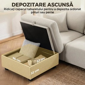 HOMCOM Canapea de Colț 3 Locuri, Respirabilă, cu Taburet cu Depozitare, Bej | Aosom Romania