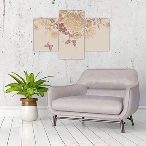 Tablou - Vintage, flori și fluturi (90x60 cm)