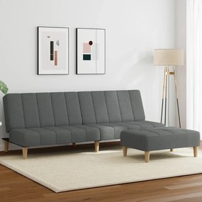 vidaXL Canapea extensibilă cu taburet, 2 locuri, gri închis, textil