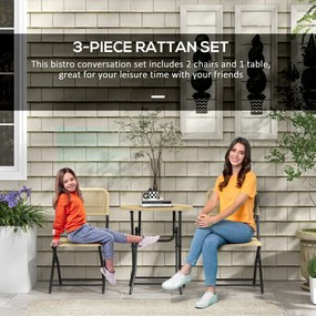 Outsunny Set Mobilier Grădină Pliabil din Ratan PE, Set Exterior cu Masă și Scaune, Cadru din Oțel, Perfect pentru Terasă, Bej | Aosom Romania