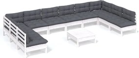 vidaXL Set mobilier de grădină cu perne, 11 piese, alb lemn masiv pin