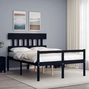 3195395 vidaXL Cadru de pat senior cu tăblie dublu, negru, lemn masiv