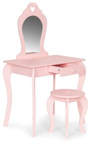 Masă de toaletă din lemn pentru copii cu oglindă roz