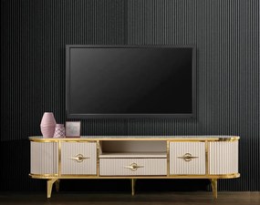 Comoda TV cu riflaje, Bej/Auriu, 180x40x50cm