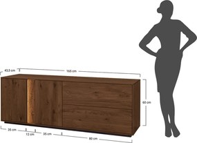 Comodă TV lemn masiv Aurora Iluminată Stejar Fumuriu, 165 × 37 × 60 cm