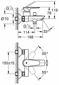 Baterie cada/dus Grohe StartEdge,crom, model 2022-24198001