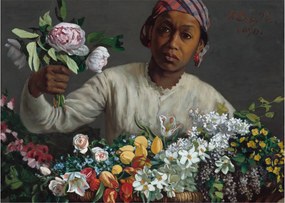 Tablou pe sticlă - Frédéric Bazille, Young Woman with Peonies, reproducere (70x50 cm)
