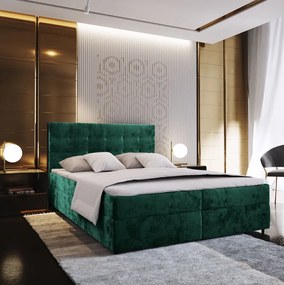 Pat tapițat boxspring GLORIEN VELVET 140x200 cm verde inchis Saltele: Saltea cu arcuri Bonell