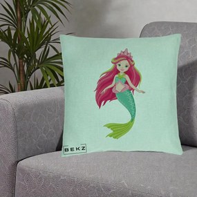 Perna Decorativa Sirena Roz cu Coroana, 40x40 cm, Verde Menta, Husa Detasabila, Perna Inclusa, BEKZ®