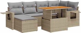 vidaXL Set canapele de grădină, 7 piese, cu perne, bej, poliratan